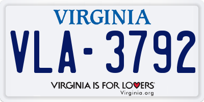 VA license plate VLA3792