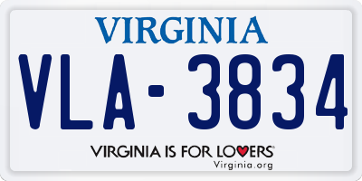 VA license plate VLA3834