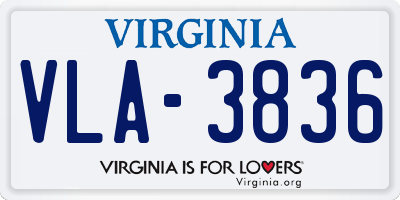 VA license plate VLA3836