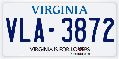 VA license plate VLA3872