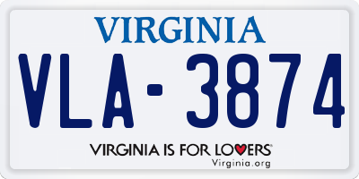 VA license plate VLA3874