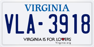 VA license plate VLA3918