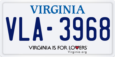 VA license plate VLA3968