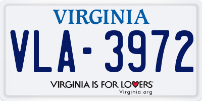 VA license plate VLA3972