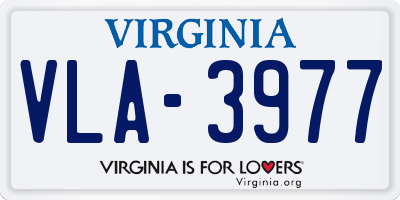 VA license plate VLA3977