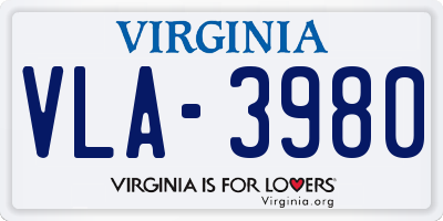 VA license plate VLA3980