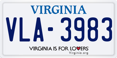VA license plate VLA3983