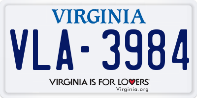 VA license plate VLA3984
