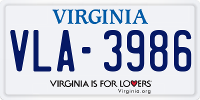 VA license plate VLA3986