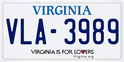 VA license plate VLA3989