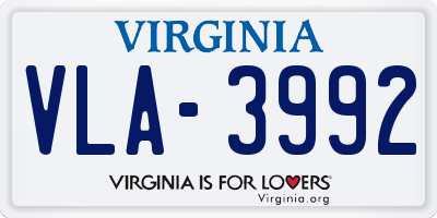 VA license plate VLA3992