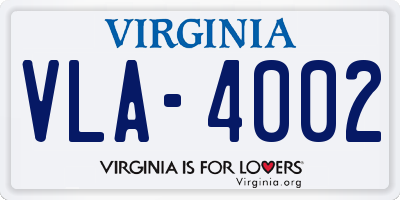 VA license plate VLA4002