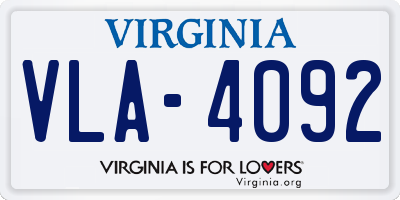 VA license plate VLA4092