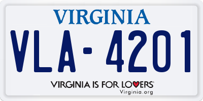 VA license plate VLA4201