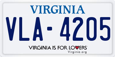 VA license plate VLA4205