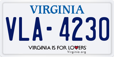 VA license plate VLA4230