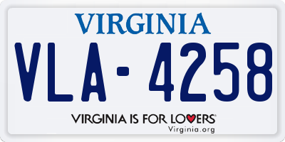 VA license plate VLA4258