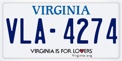 VA license plate VLA4274