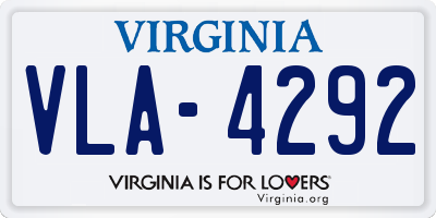 VA license plate VLA4292