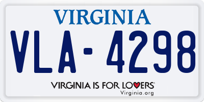 VA license plate VLA4298