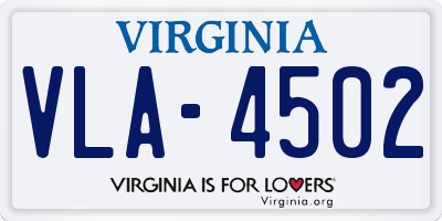 VA license plate VLA4502