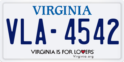 VA license plate VLA4542