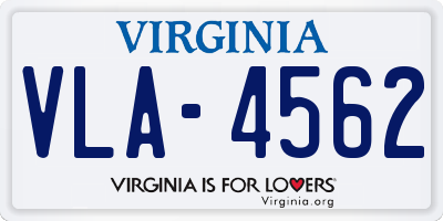 VA license plate VLA4562
