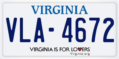 VA license plate VLA4672