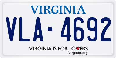 VA license plate VLA4692