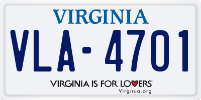 VA license plate VLA4701