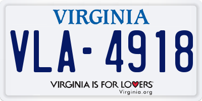 VA license plate VLA4918