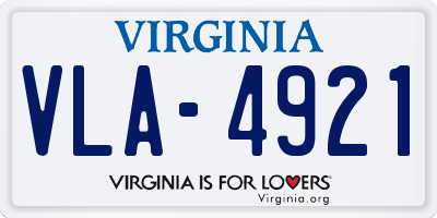 VA license plate VLA4921