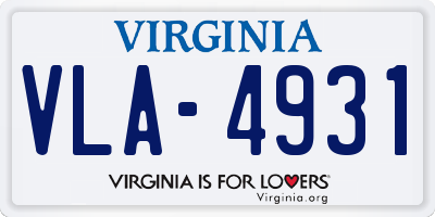 VA license plate VLA4931