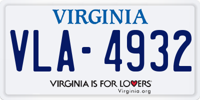 VA license plate VLA4932