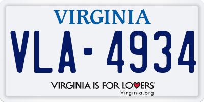 VA license plate VLA4934