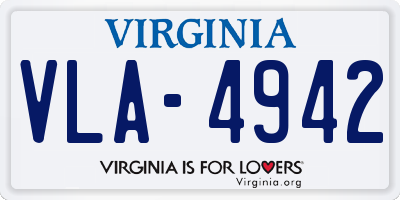 VA license plate VLA4942