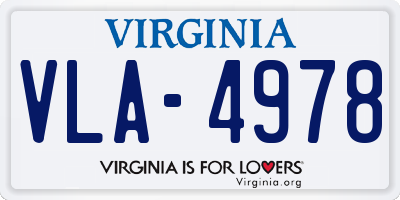 VA license plate VLA4978