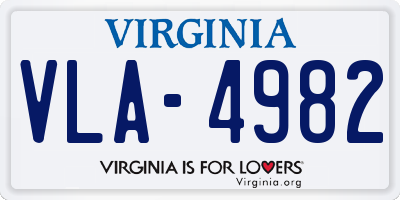 VA license plate VLA4982