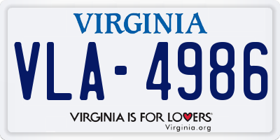 VA license plate VLA4986