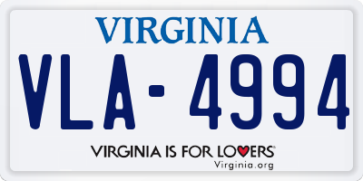 VA license plate VLA4994