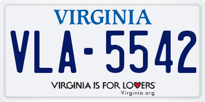 VA license plate VLA5542