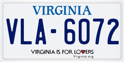 VA license plate VLA6072