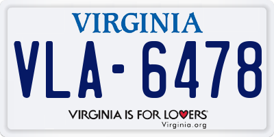 VA license plate VLA6478