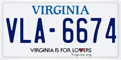 VA license plate VLA6674