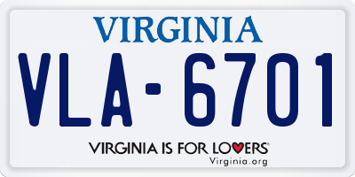 VA license plate VLA6701