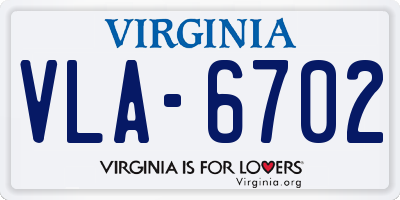 VA license plate VLA6702