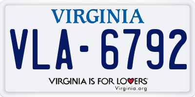 VA license plate VLA6792