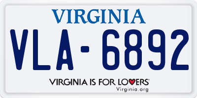 VA license plate VLA6892