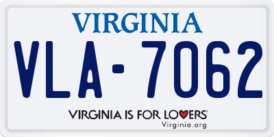 VA license plate VLA7062