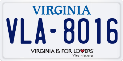 VA license plate VLA8016